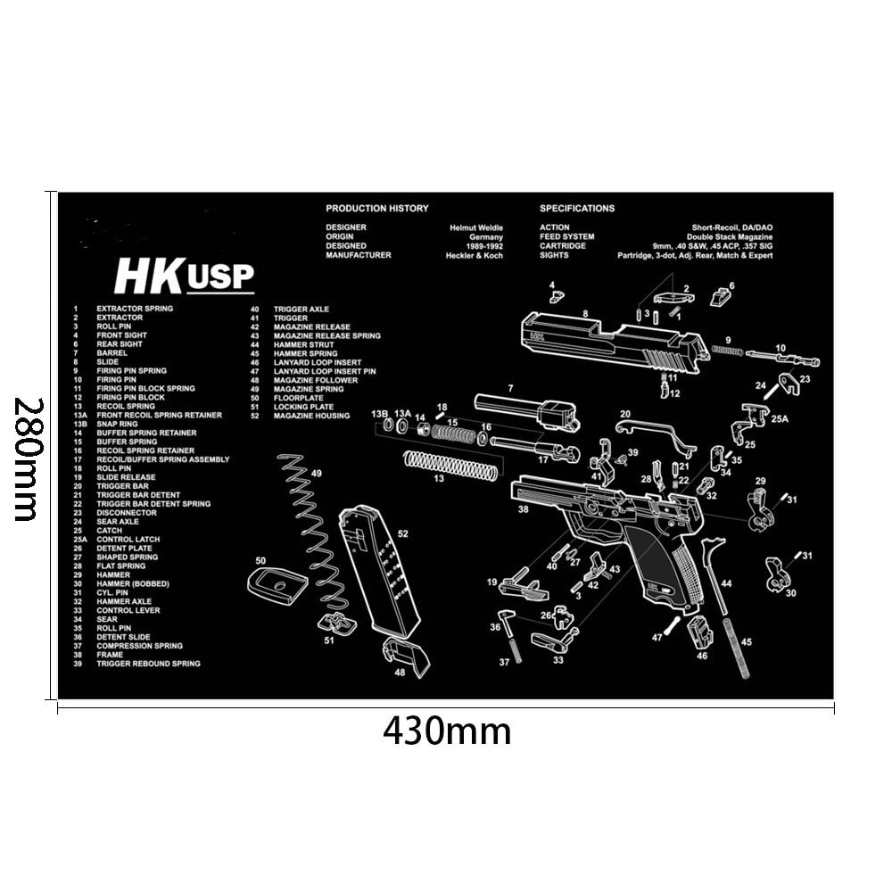 Ar15 Ak47 Gun Cleaning Rubber Mat With Parts Diagram